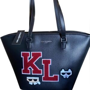 Karl Lagerfeld varsity patch XL zip tote NWT